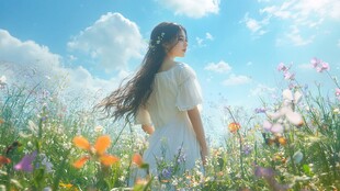 花海中的少女