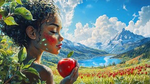 小女孩苹果包装插画