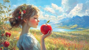手绘苹果少女