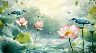 月色荷花背景墙