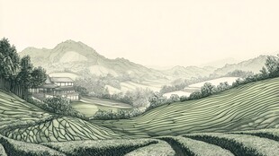 山水画茶树茶杯茶园