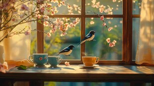 窗户外面春意盎然