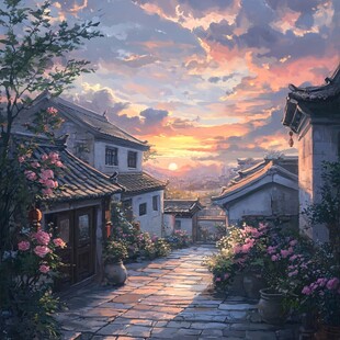 写实古镇插画