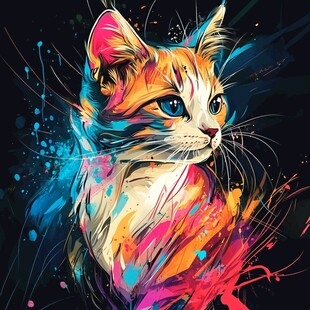 手绘猫抽象画