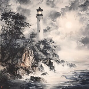 瞭望塔工笔画装饰画