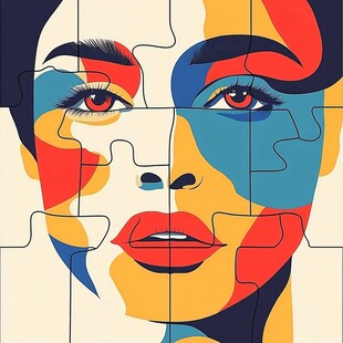 人脸色块拼接装饰画