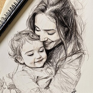 手绘母女