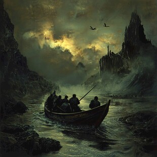 山峰渔船群山油画壁画