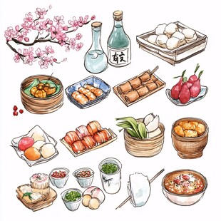 传统小吃美食插画