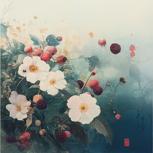 岩彩山茶花之疏影