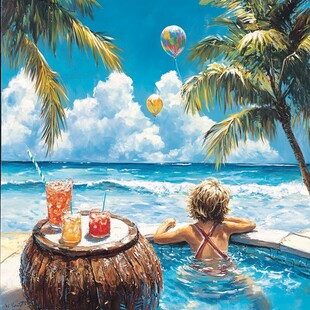 海滩比基尼女孩装饰画