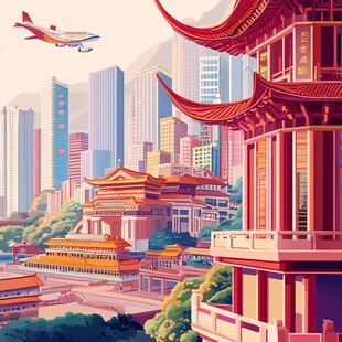 西南地区城市建筑插画