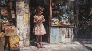 油画小孩