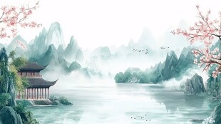 桃花源记古风山水插画