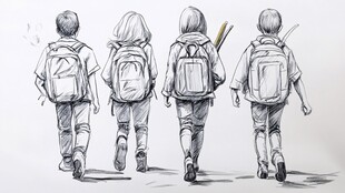 学生背影手绘