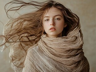 围着大围巾的小女孩