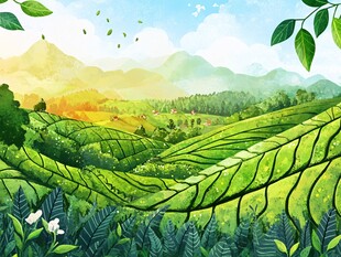茶园插画茶包装插画