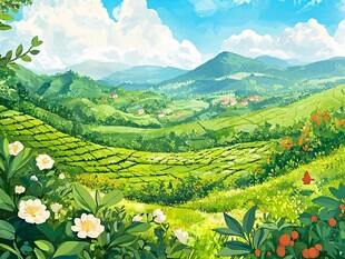 茶园风光插画