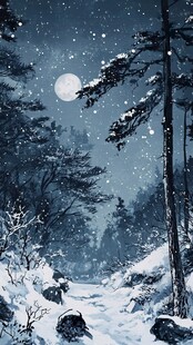 手绘雪夜风景无框画