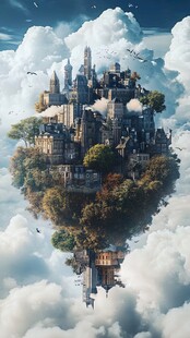 3d城市悬浮岛风景