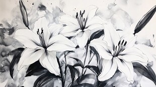 水墨百合花