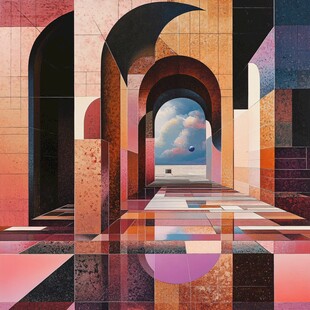 粉红色的带走道的超现实城堡