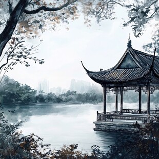 插画爱晚亭