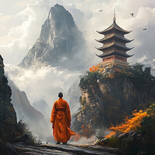 禅境意境宁静登高眺望