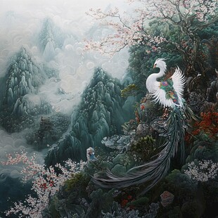 高端青绿山水仙鹤