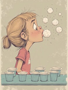 小女孩吹热豆浆