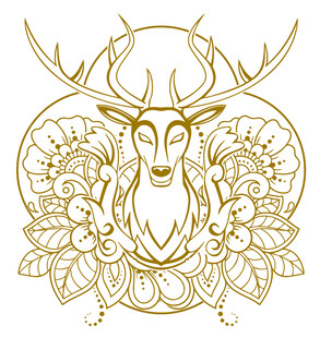 白鹿花纹鹿头插画线稿矢量图案