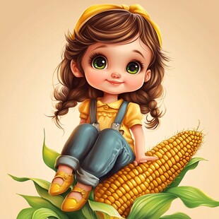 卡通农家小女孩