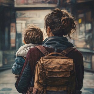 儿童与母亲背影