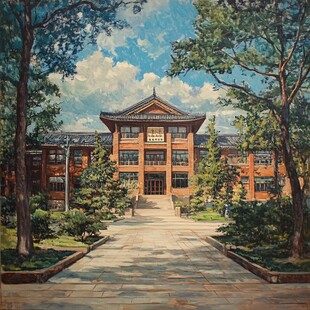 广西大学印象水彩插画