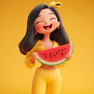 西瓜水蜜桃卡通女孩