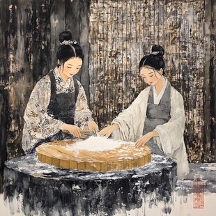 磨豆腐插画墙画