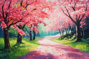 早樱油画
