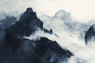 晕染墨迹禅境山峰