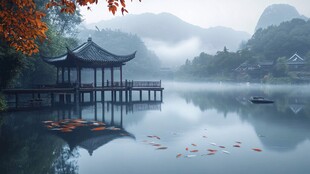 晨雾中的怀思亭