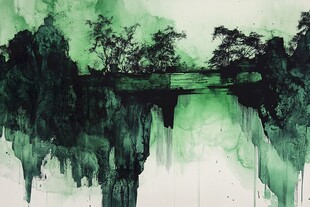 山水风光禅意水彩画