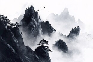 迎客松水墨山川