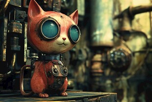 戴着蒸汽朋克护目镜的猫