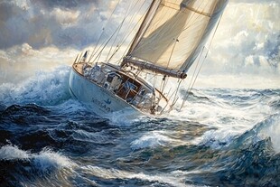 扬帆踏浪油画