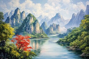 油画山水风景