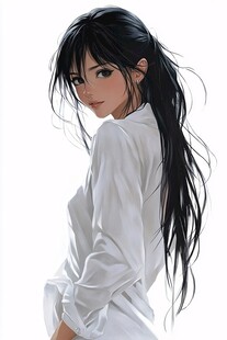 长黑发插画