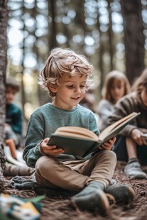 在地上看书的小孩