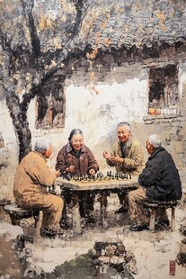 茶馆场景油画