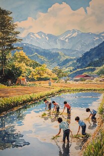 水田劳作场景