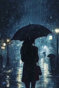 夜雨赶路的女人