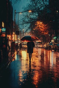 夜晚雨中行走的人